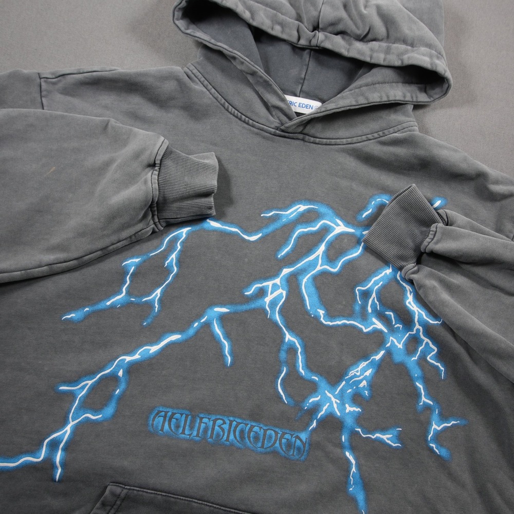 Aelfric Eden Lightning Bolt Vintage Wash Men Hoodie L Y2K Street Skate Oversized